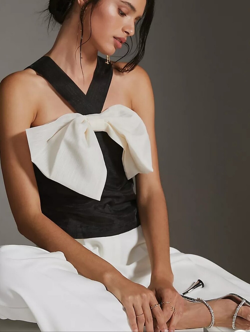 Anthropologie Sunday in Brooklyn Bow Halter Top Black & white Size Xs